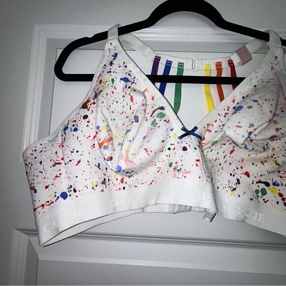 New, Cacique Cotton Collection Paint Splatter Unlined Full Coverage Wireless Bra - Picture 2 of 9